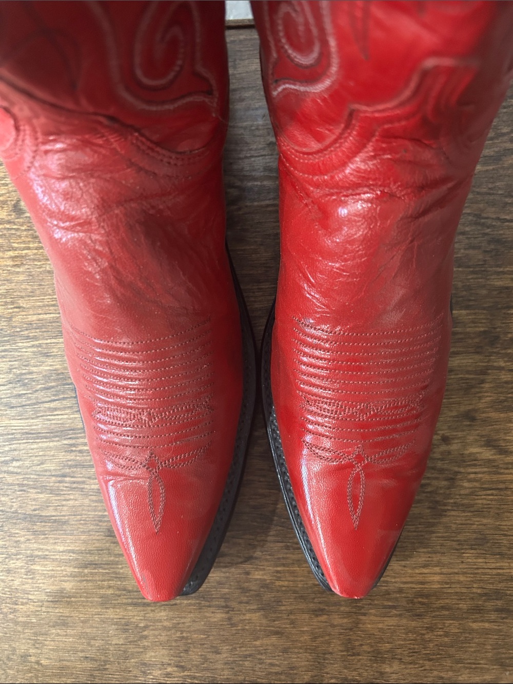 EUC Lucchese 1885 Red Leather Western Cowgirl Cowboy Boots 9B NFR rockabilly - Picture 3 of 12